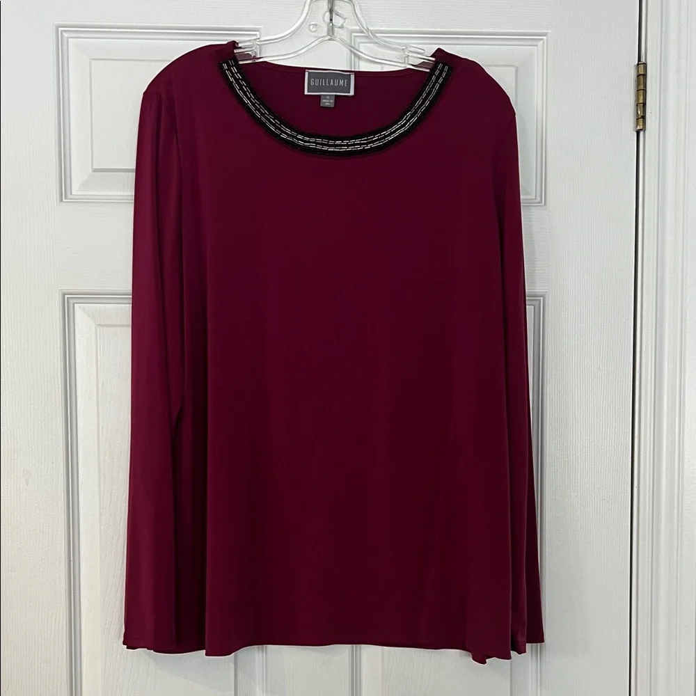 Sold-Elegant Burgundy Blouse with Beaded Neckline - Picture 1 of 4